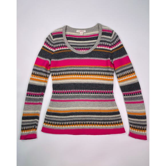 C. Cashmere Sweaters - C. Cashmere Gray Pink Orange Striped 100% Cashmere Sweater Size M